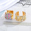 Dayoff European Bohemian Metal Zircon Bracelet Colorful Rhinestone Resin Stone Open Adjustable Wide Cuff Bracelet Women Jewelry