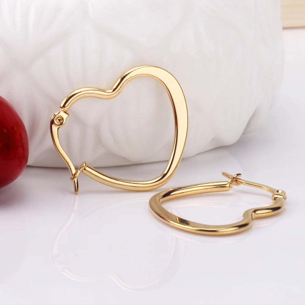 LUXUSTEEL New Big Heart Hoop Earrings Women Accessories Gold Color Size 25mm 35mm 45mm Earrings Fashion Jewelry Stainless Steel