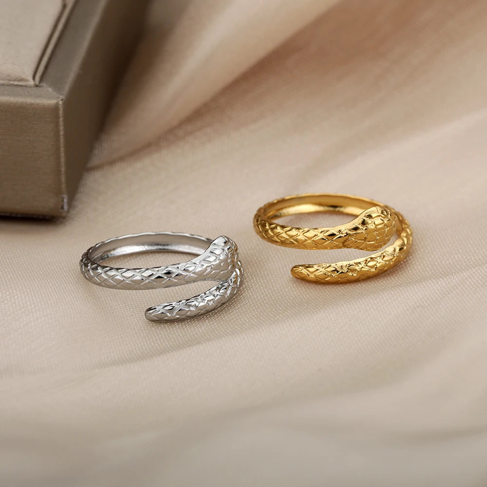 Punk Snake Rings For Men Women Exaggerated Stainless Steel Siver Color Opening Adjustable Rings Fashion Jewelry Accessories