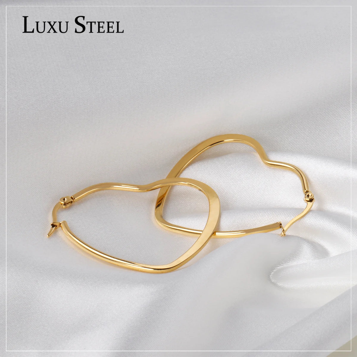 LUXUSTEEL New Big Heart Hoop Earrings Women Accessories Gold Color Size 25mm 35mm 45mm Earrings Fashion Jewelry Stainless Steel