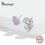 Bamoer New Dreamy Unicorn Ear Studs for Young Girl Genuine 925 Sterling Silver Morandi Color Animal Earrings Fine Party Jewelry