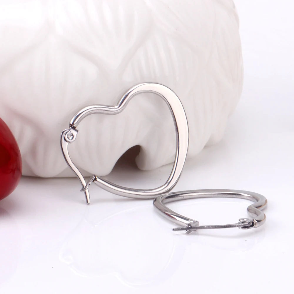 LUXUSTEEL New Big Heart Hoop Earrings Women Accessories Gold Color Size 25mm 35mm 45mm Earrings Fashion Jewelry Stainless Steel
