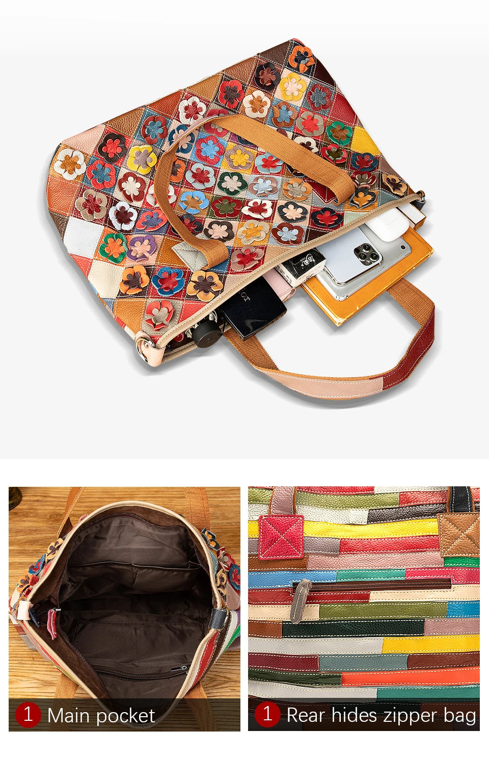 2021 Multi-Colorful Quality Leather Brand Luxury Ladies Patchwork Large Purse Handbag Shoulder bag Women Design Tote bag 668
