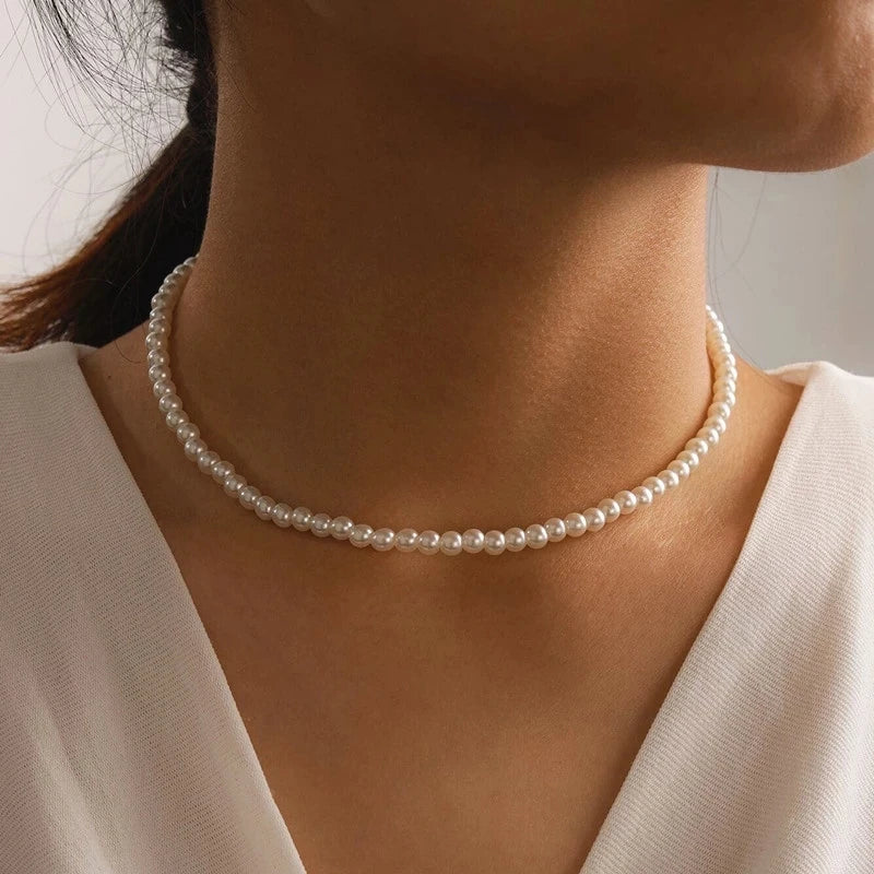 Korean New Imitation Pearl Choker Colar Thick Chains with Pendant Necklace for Women Fashion Choker Necklaces 2024 Jewelry Gift