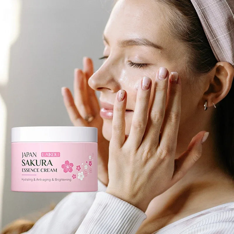 LAIKOU Japan Sakura Cream Cherry Blossom Facial Firming Moisturizing Anti Aging Shrink Pore Cosmetics Brighten Skin Care