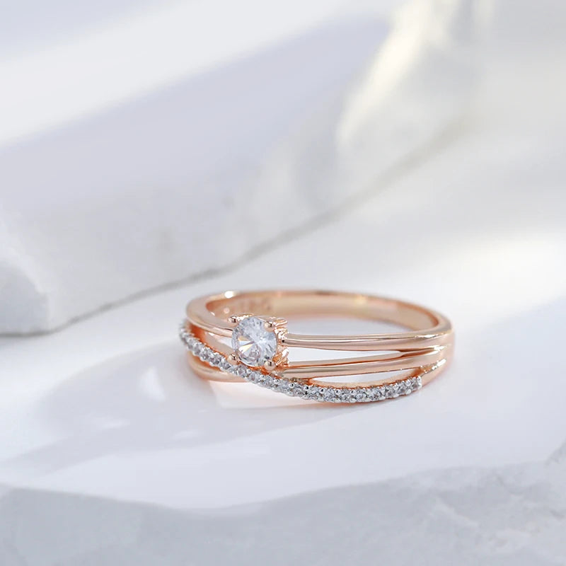 JULYDREAM 585 Gold Color Crossing Design Silver Plated White Zircon Wedding Rings for Women Personality Matching Finger Jewelry