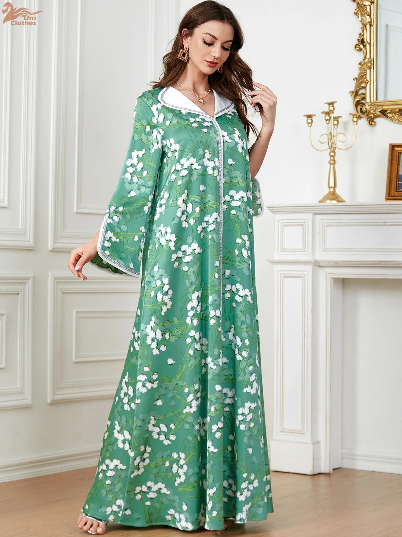 Ramadan Eid Muslim Abaya for Women Party Dresses Flower Print Vestidos Morocco Kaftan Dubai Islam Abayas Jalabiya Long Robe 2024
