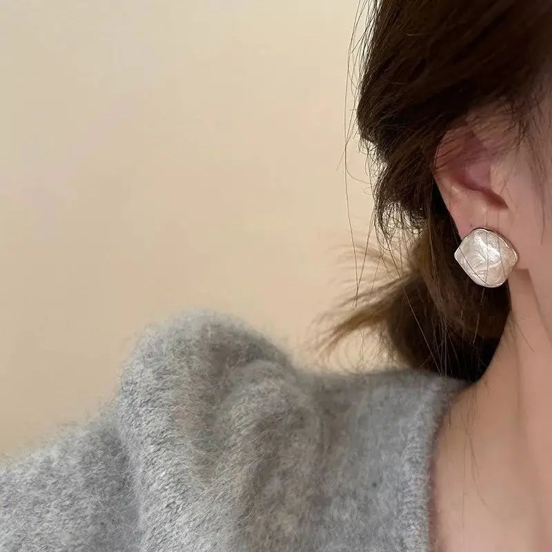 Irregular Square Glaze Stud Earrings for Women Girl French Ins Vintage 2024 Fashion Korean Wedding Romantic Jewelry Gifts
