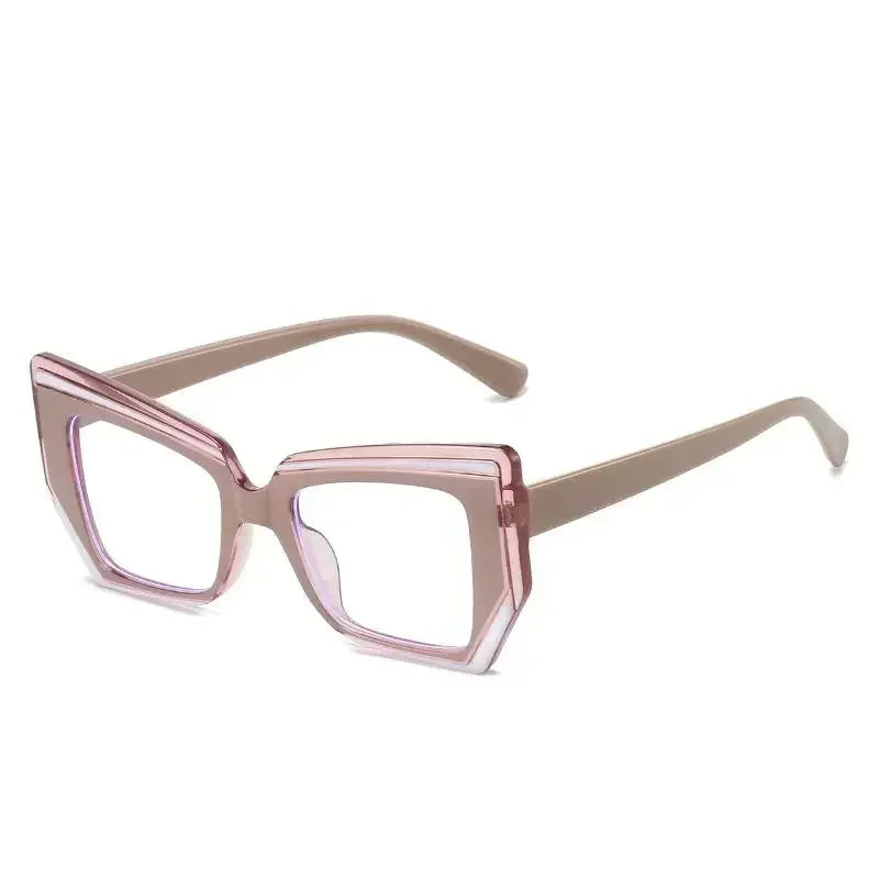 Cat Eye Flat Mirror Women Polygon Fashion Eyeglasses Frame Anti Blue Light Optical Clear Lens Eyewear New Retro Glasses Frame