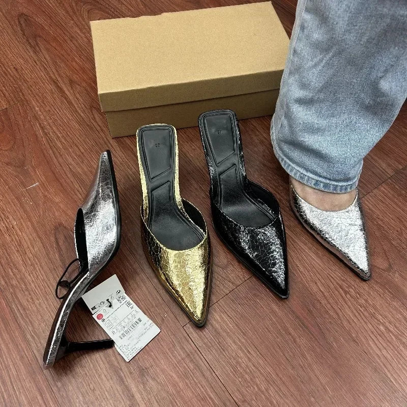 High Heels Women Sandals Sexy Pointed Toe Ladies Stilettos Footwear 2025 Summer Party Fashion Female Mules Shoes Plus Size 42