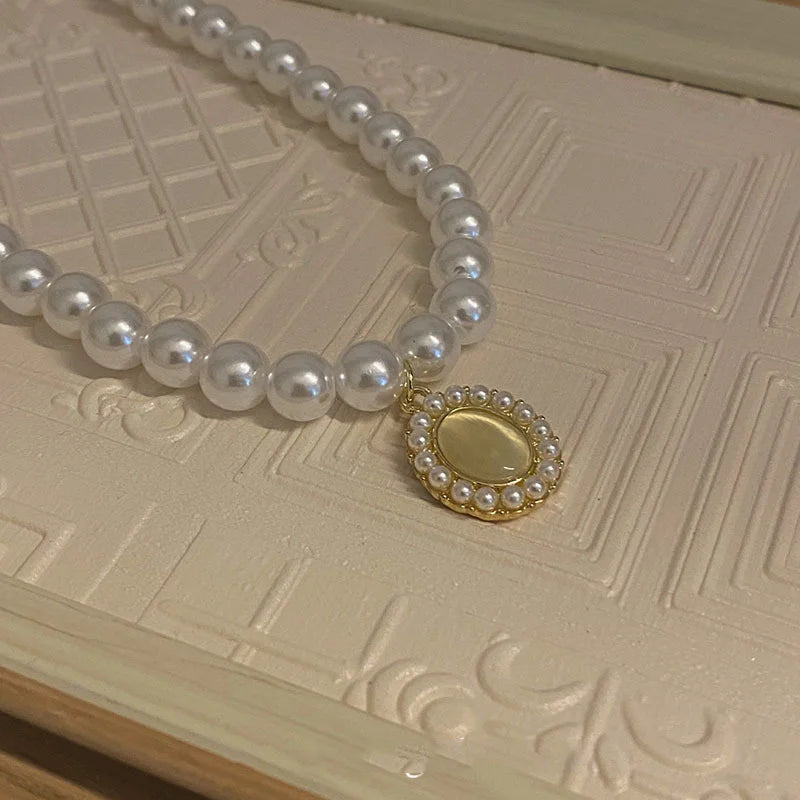 Korean New Imitation Pearl Choker Colar Thick Chains with Pendant Necklace for Women Fashion Choker Necklaces 2024 Jewelry Gift