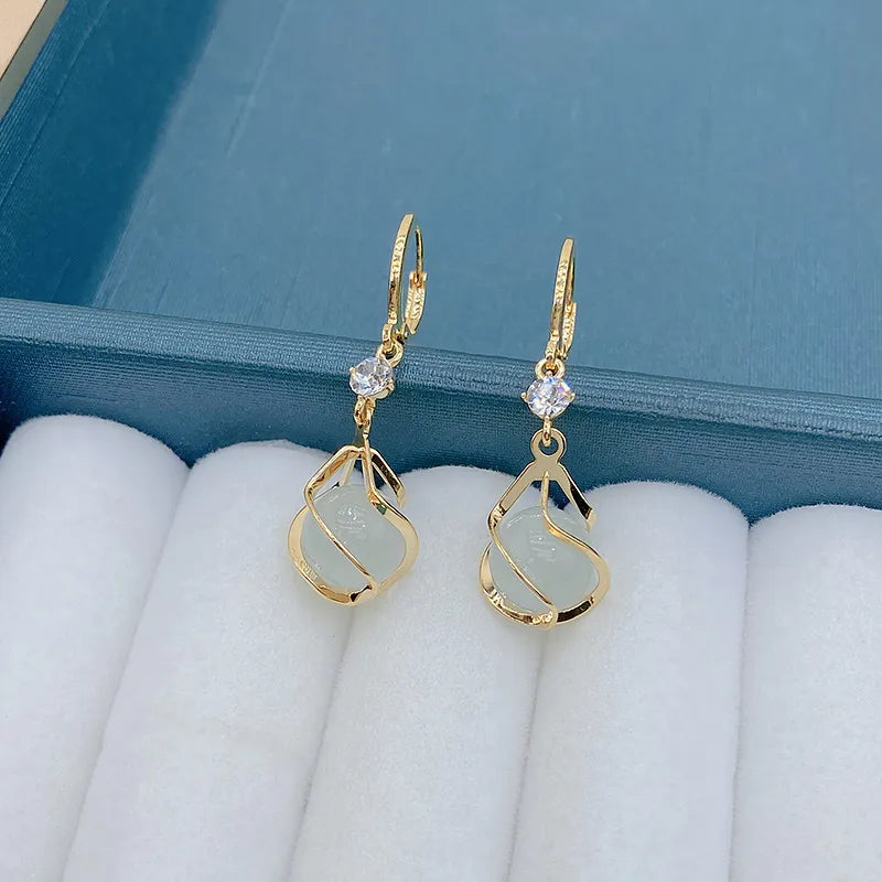 High Quality Crystal Zircon Round Opal Hollow Long Tassel Water Droplets Earrings New Women's Fashion Jewelry Romantic Girl Gift