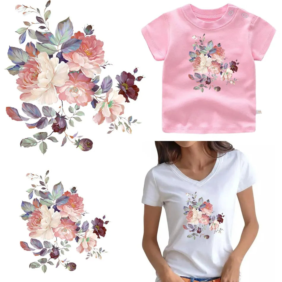 Beautiful Chinese rose Iron On Transfer DIY Washable Thermal Sticker On T-shirt Bag Color Fine Patch For Clothing Top Applique