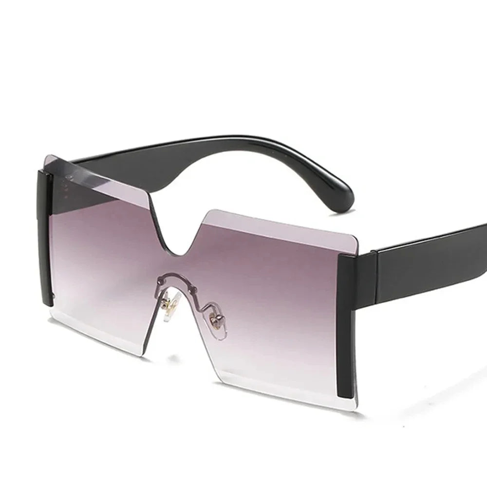 Fashion Oversized Square Rimless Sunglasses Women Brand Designer Flat Top Big Sun Glasses Female One Piece Travel Gafa de sol