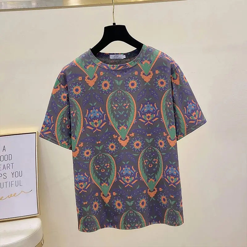 Fashion Casual Round Neck T-Shirts Loose Straight Pullovers Simplicity Printing Short Sleeve Summer Thin Women's Clothing 2023