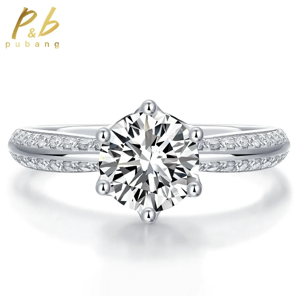 PuBang Fine Jewelry 925 Sterling Silver Sparkling 5MM-11MM Moissanite Diamond Wedding Engagement Ring for Women Anniversary Gift