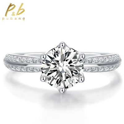 PuBang Fine Jewelry 925 Sterling Silver Sparkling 5MM-11MM Moissanite Diamond Wedding Engagement Ring for Women Anniversary Gift