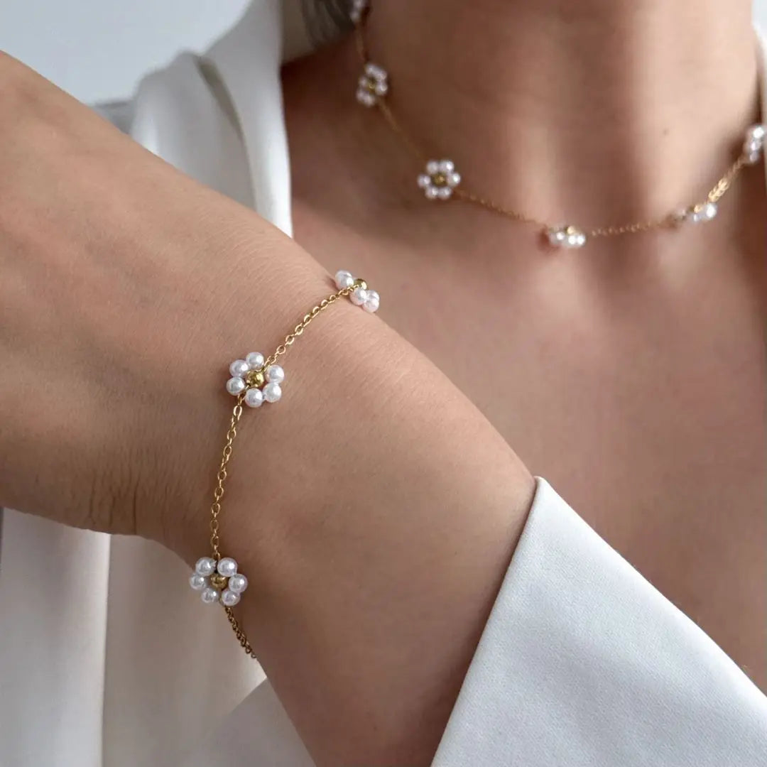 European American Style Light Luxury Handmade Bead Chains Flower Necklaces Women Romantic Temperament Bracelets Banquet Jewelry
