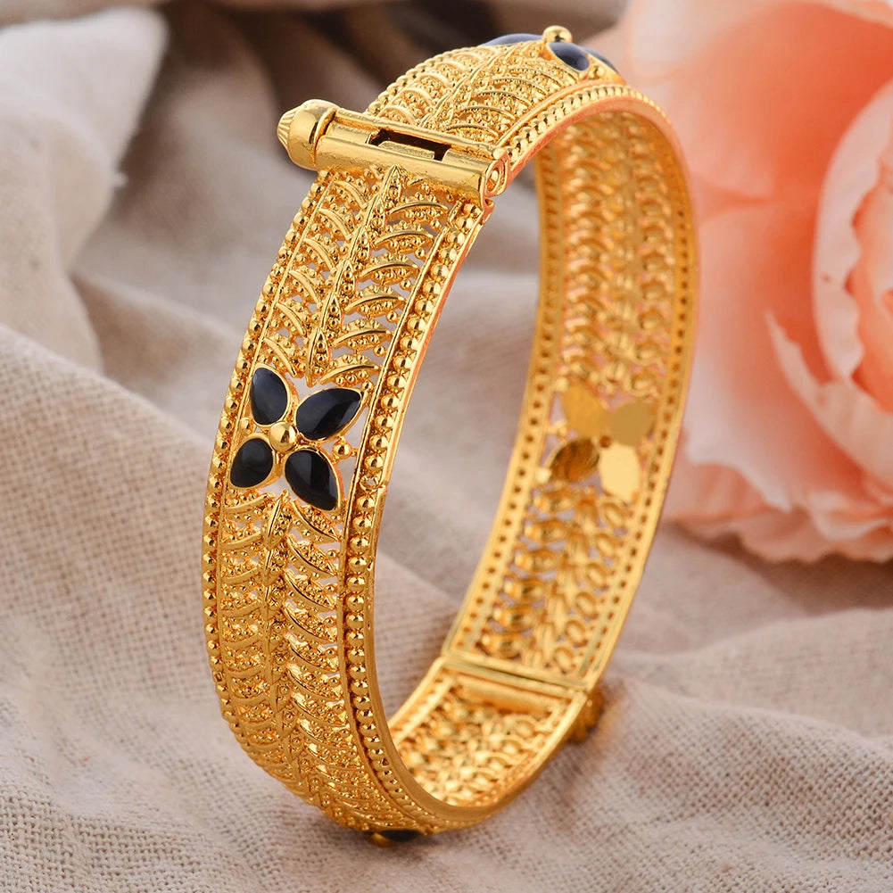  24K Gold Color Bangles rabic Ethiopian Nigerian Banquet Wedding Bracelets Party Choker Copper Jewelry Gifts
