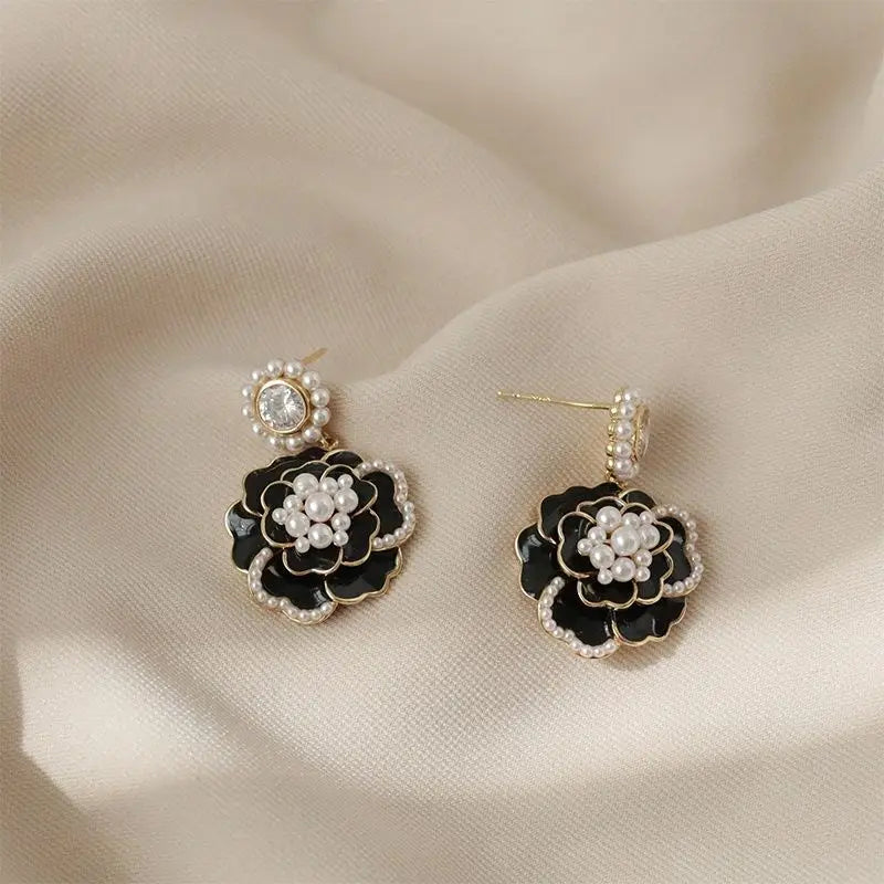 Korean Fashion Imitation Shell Pearl Dangle Earrings for Women Crystal Zirconia Flower Wedding Bridal Earring Party Accessories