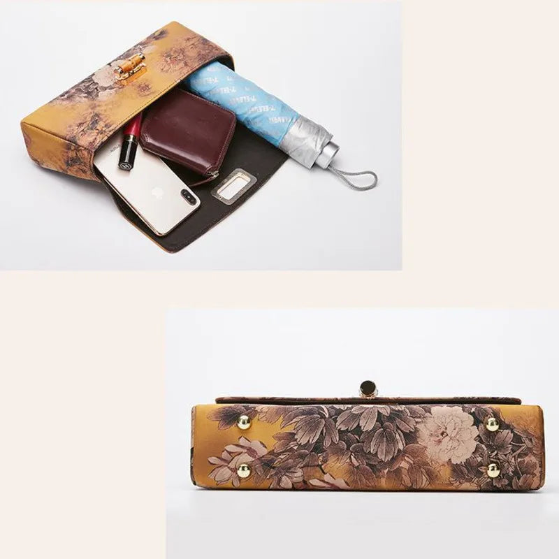 MOTAORA Vintage Print Cheongsam Leather Handbag Women Bag Luxury Designer Handmade 2023 New Ladies Shoulder & Crossbody Bags