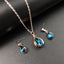 Fashion European and American Blue Zhihai Creative Geometric Wedding Earrings Necklace Set Women's Blue Green Water Drop Set