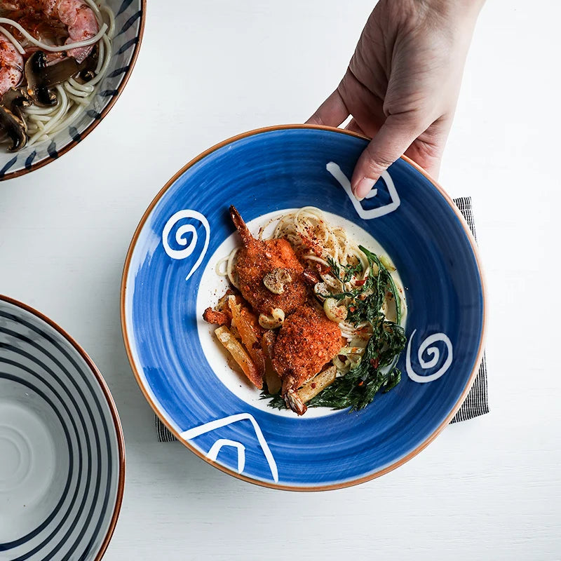 8 Inch Japanese Ramen Bowl Salad Rice Pasta Bowl Fruit Soup Bowl Ramen Noodle Bowl Microwave Ceramic Dinnerware