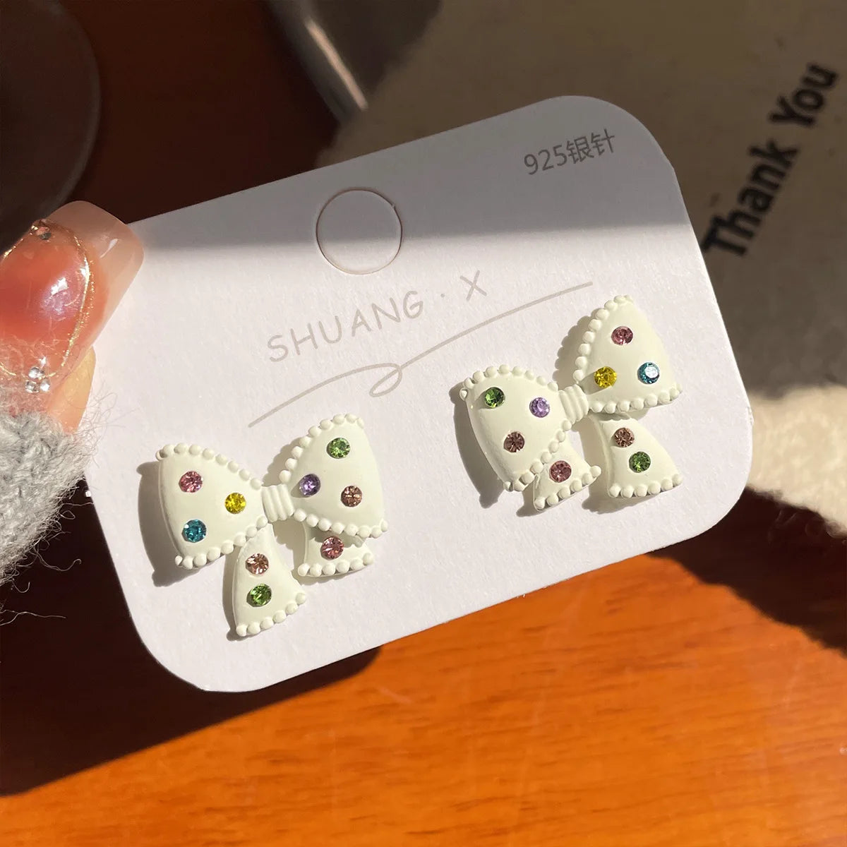 Colorful Zircon Bow Earrings Fashionable Cute Originality Design Resin Bow Delicate Earrings Women's Birthday Gift Jewelry