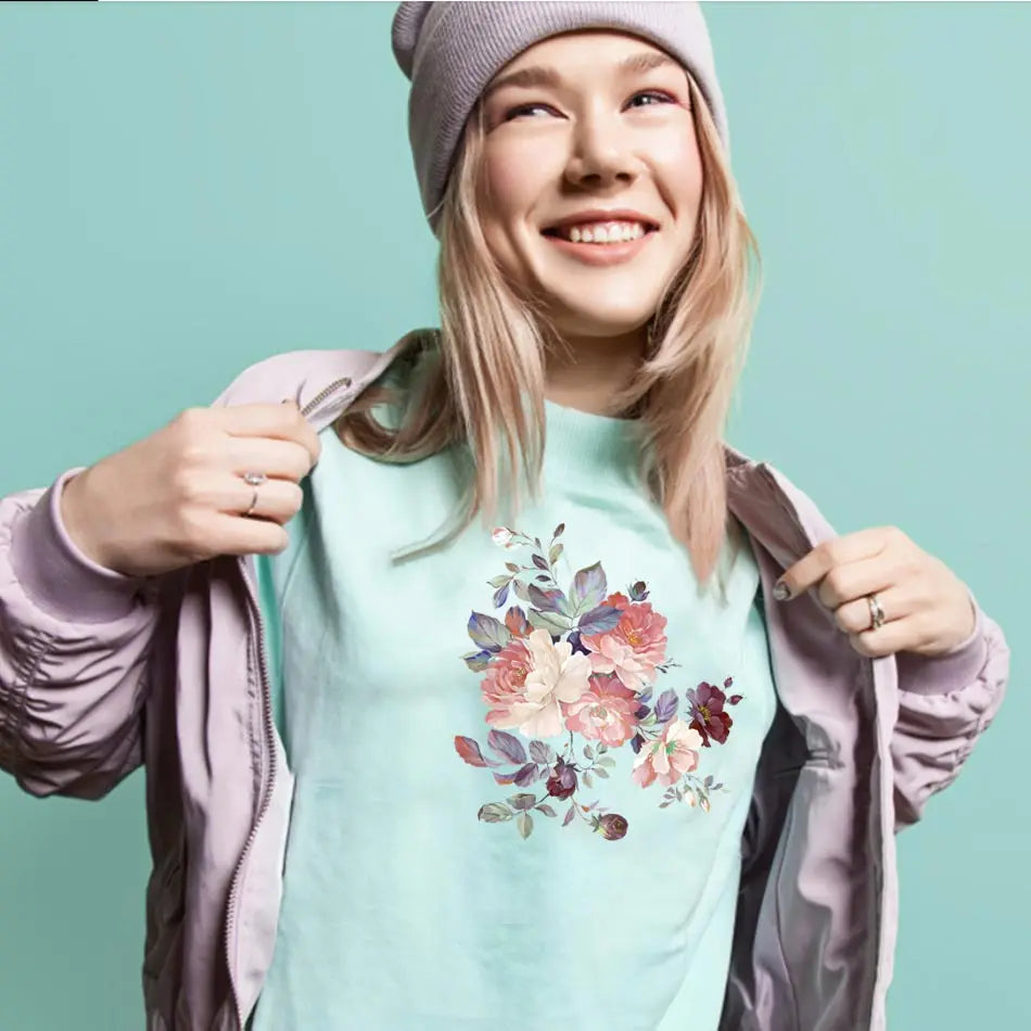 Beautiful Chinese rose Iron On Transfer DIY Washable Thermal Sticker On T-shirt Bag Color Fine Patch For Clothing Top Applique