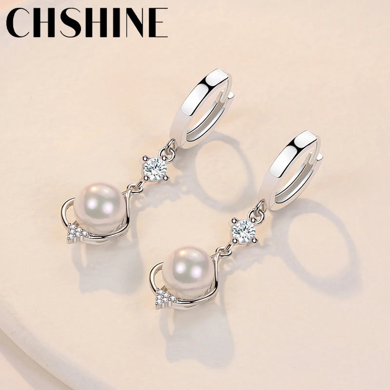 CHSHINE 925 Sterling Silver Water Drop Natural Pearl Earrings for Women Wedding Gift Fashion Jewelry
