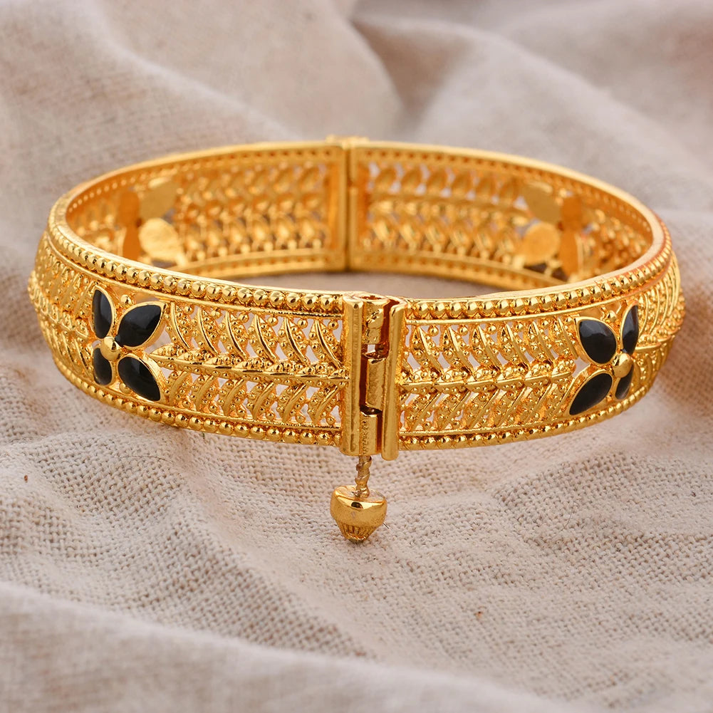  24K Gold Color Bangles rabic Ethiopian Nigerian Banquet Wedding Bracelets Party Choker Copper Jewelry Gifts