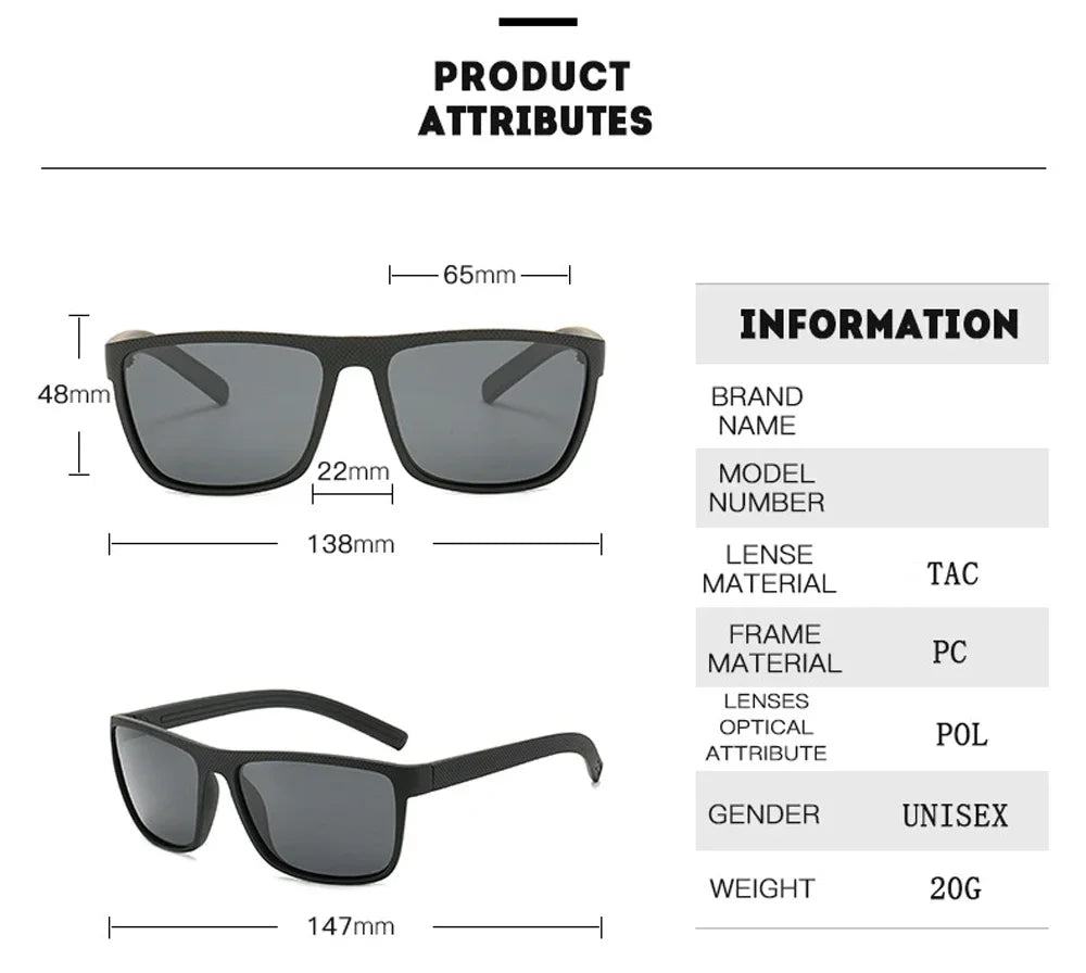 MUSELIFE Brand Polarized Sunglasses For Men Plastic Oculos de sol Men's Fashion Square Driving Eyewear Travel Sun Glass