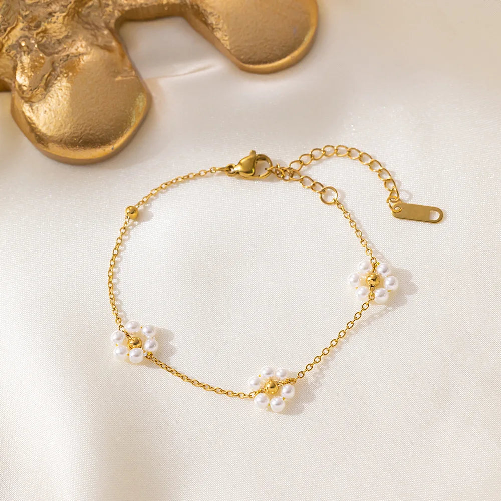 European American Style Light Luxury Handmade Bead Chains Flower Necklaces Women Romantic Temperament Bracelets Banquet Jewelry
