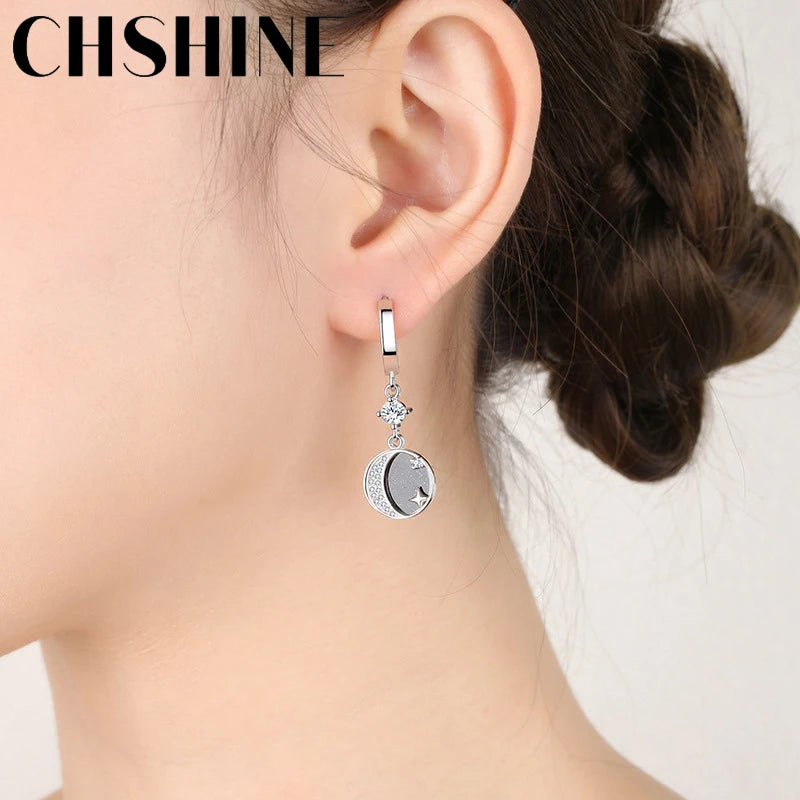 CHSHINE 925 Sterling Silver Starry Sky Moon Star Earrings For Women Wedding Banquet Party Fashion Jewelry