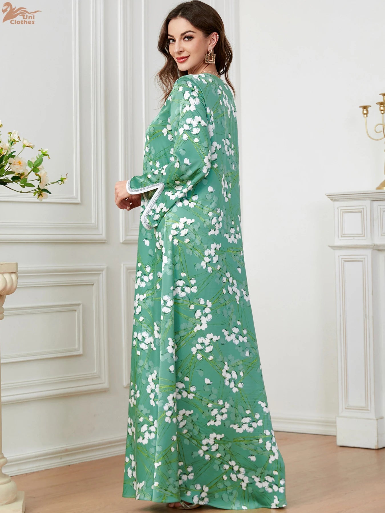 Ramadan Eid Muslim Abaya for Women Party Dresses Flower Print Vestidos Morocco Kaftan Dubai Islam Abayas Jalabiya Long Robe 2024