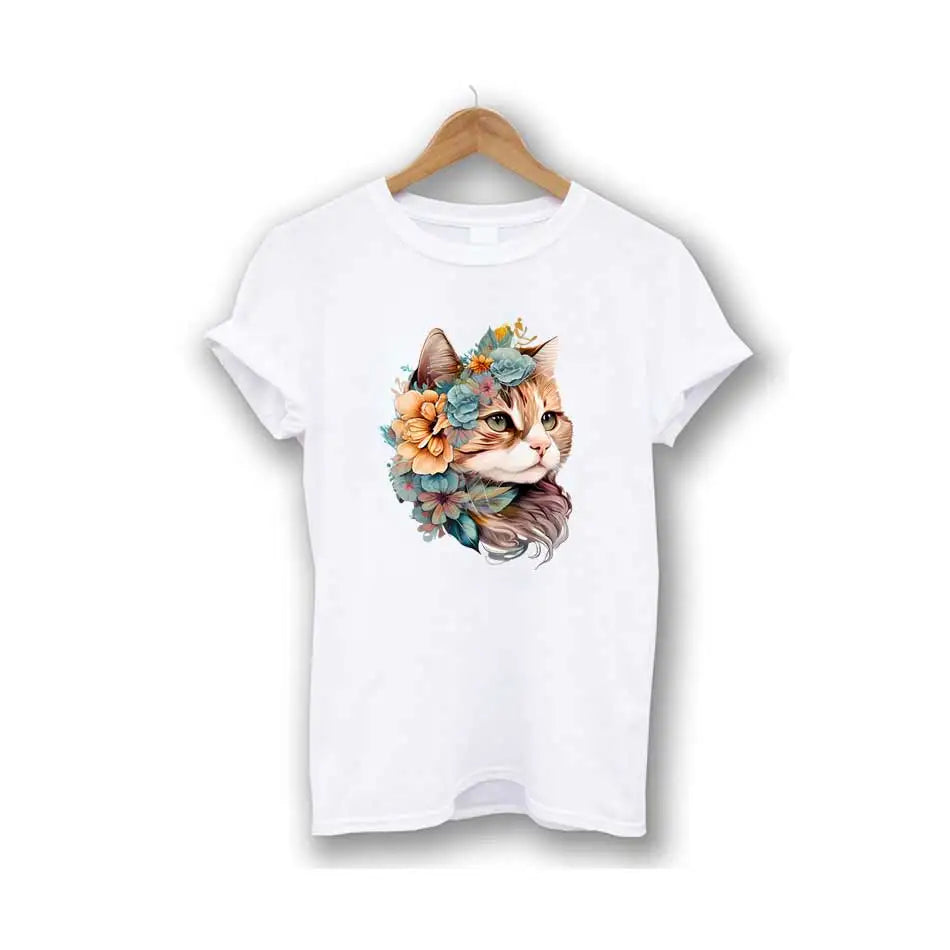 Beautiful Cat Iron-On Transfer For Clothing DIY A-Level Washable T-Shirt /Hoodie Thermal Sticker Fashion Flower Patches Applique