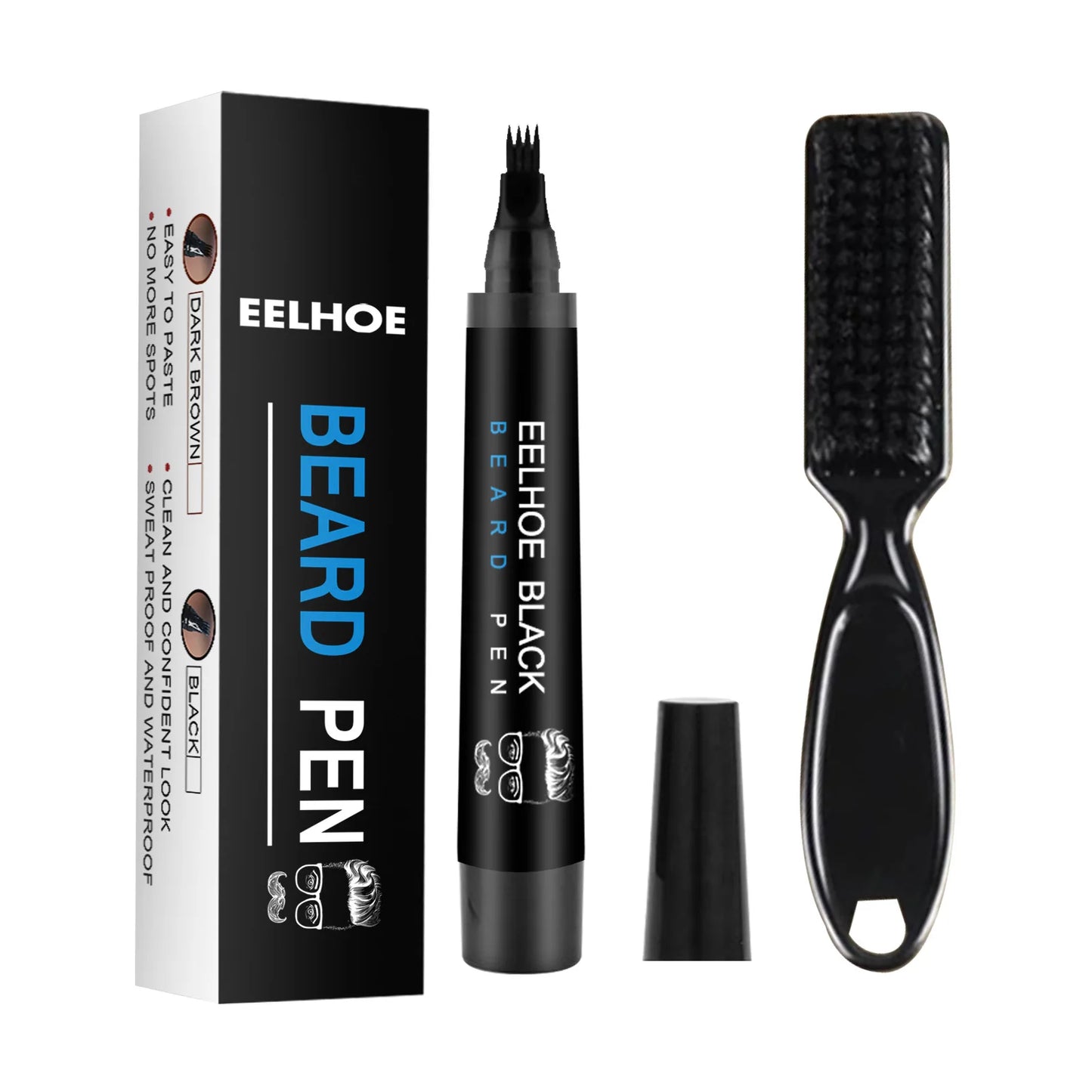 EELHOE Beard Filling Pen Kit Facial Beard Shaping Enhancer with Brush Waterproof Black Brown Coloring Pencil Man Cosmetic Tools