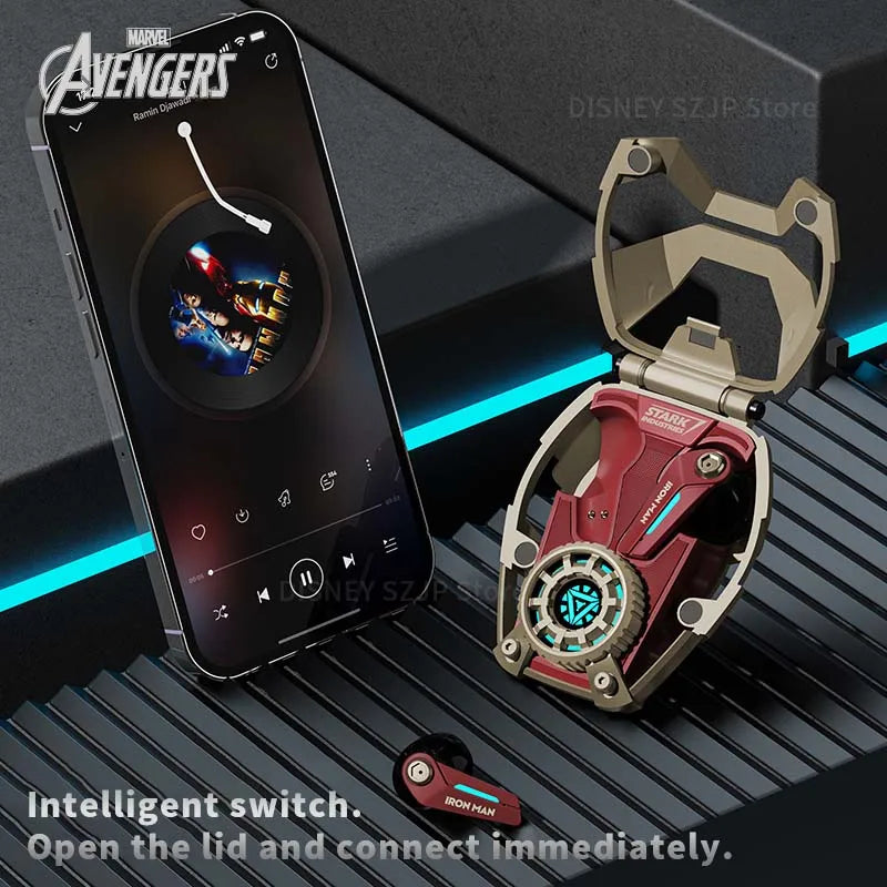 Marvel Genuine Bluetooth Earphone Cool Iron Man RGB Ambience Light Mecha-shaped Headset High Quality Zinc Alloy MR28 Plus/Mini