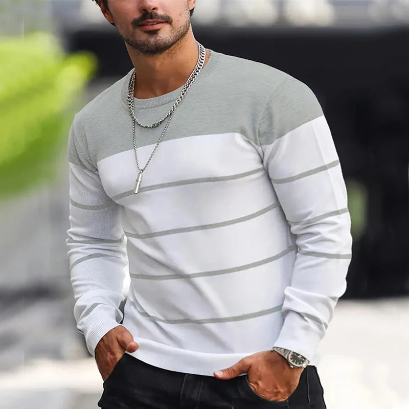 2024 New O-neck Cotton Pullover Men's Sweater Striped Casual Autumn and Winter High Quality Knitted Sweaters for Men