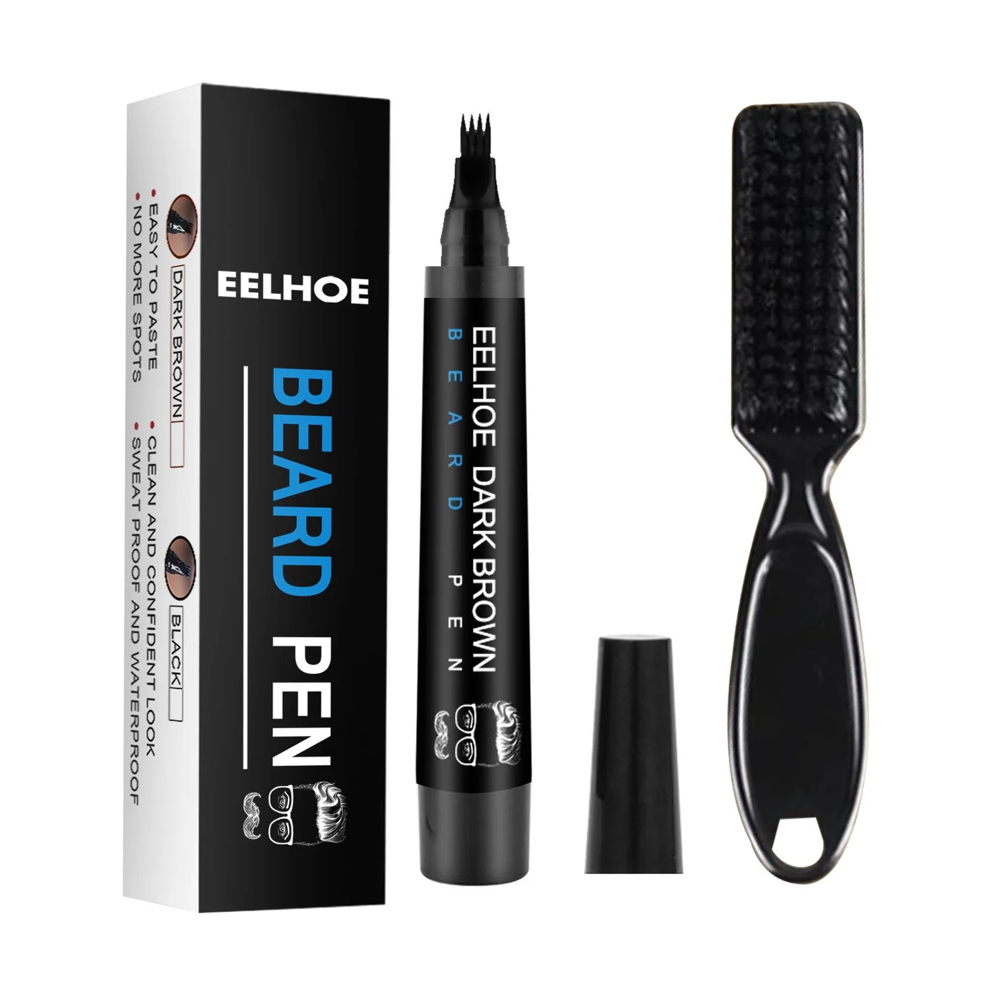 EELHOE Beard Filling Pen Kit Facial Beard Shaping Enhancer with Brush Waterproof Black Brown Coloring Pencil Man Cosmetic Tools