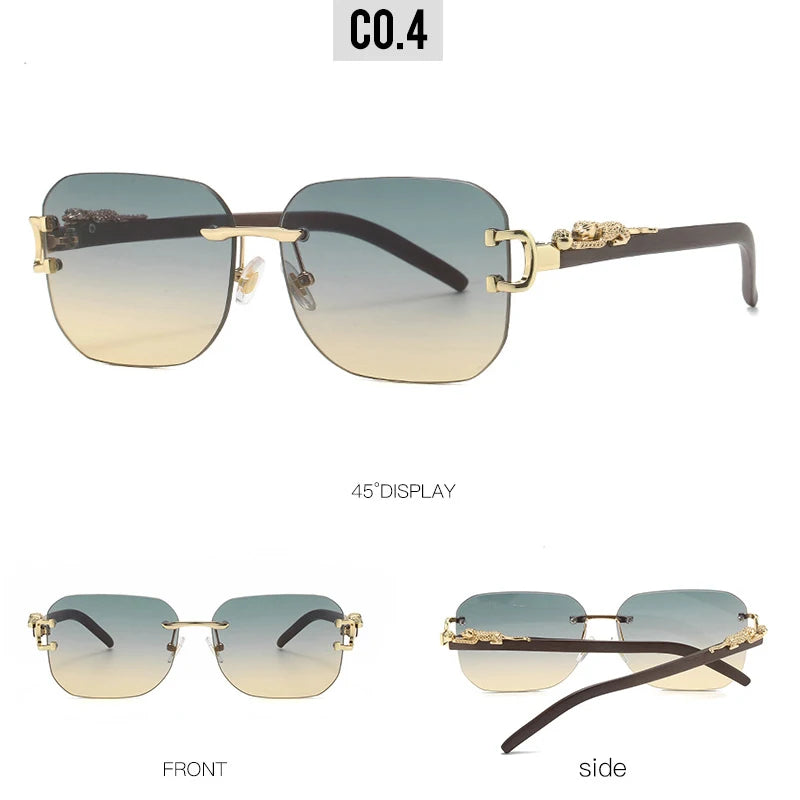 New Square Rimless Metal Frame Men's Sunglasses Fashion Vintage cool Leopard Design Women frameless Sun Glasses Uv400 Driving