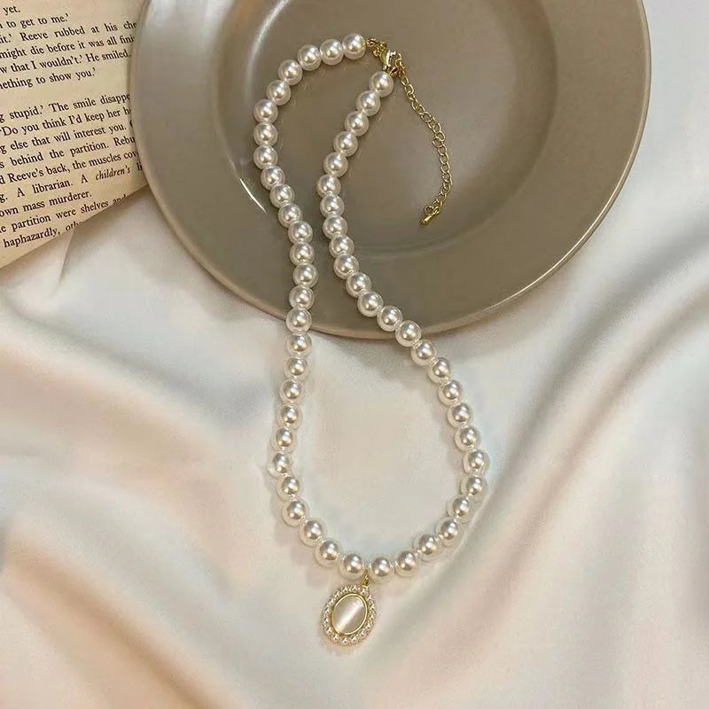 Korean New Imitation Pearl Choker Colar Thick Chains with Pendant Necklace for Women Fashion Choker Necklaces 2024 Jewelry Gift