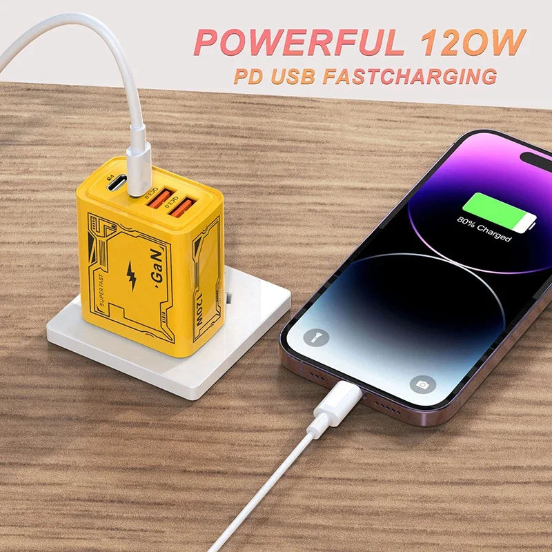 120W Fast Charger Typec Cable Ultra Quick Charge 4port Usb C Pd High Speed Phone Charger Adapter For Xiaomi Iphone Huawei New