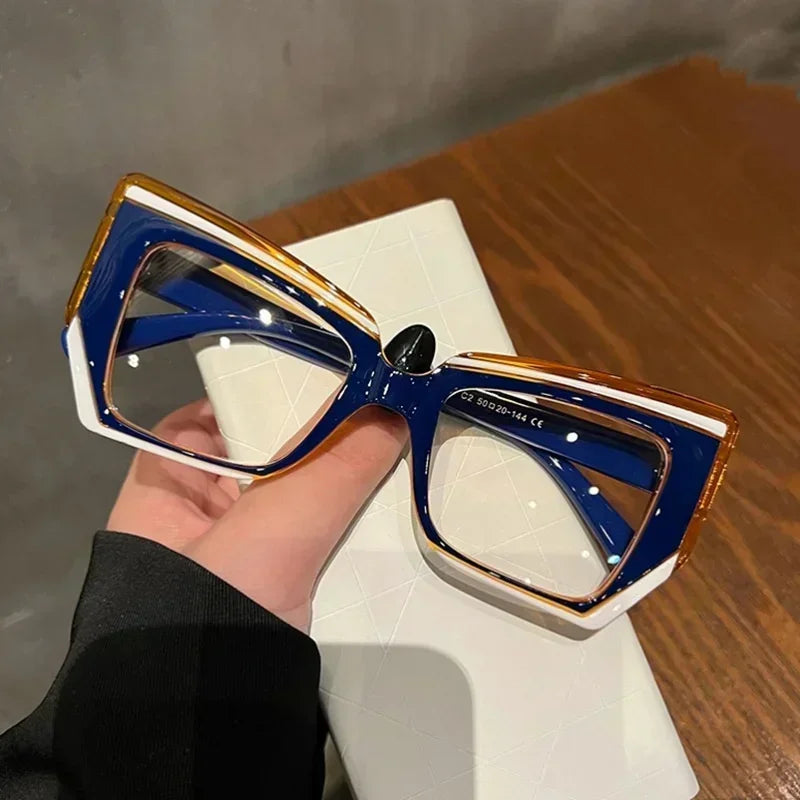 Cat Eye Flat Mirror Women Polygon Fashion Eyeglasses Frame Anti Blue Light Optical Clear Lens Eyewear New Retro Glasses Frame