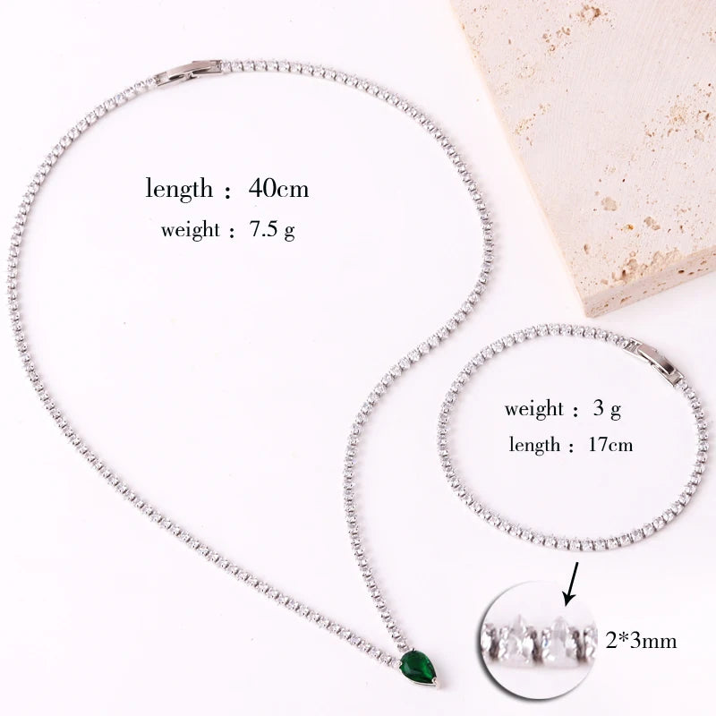 High Quality Iced Out Chain Water Drop Cubic Zirconia Light Blue Necklace for Women 18K Gold Plated Bridal Wedding Party Jewelry