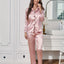 Solid Pajama Set Long Sleeve Button Up Lapel Top & Pants Pj Set Women's Sleepwear & Loungewear