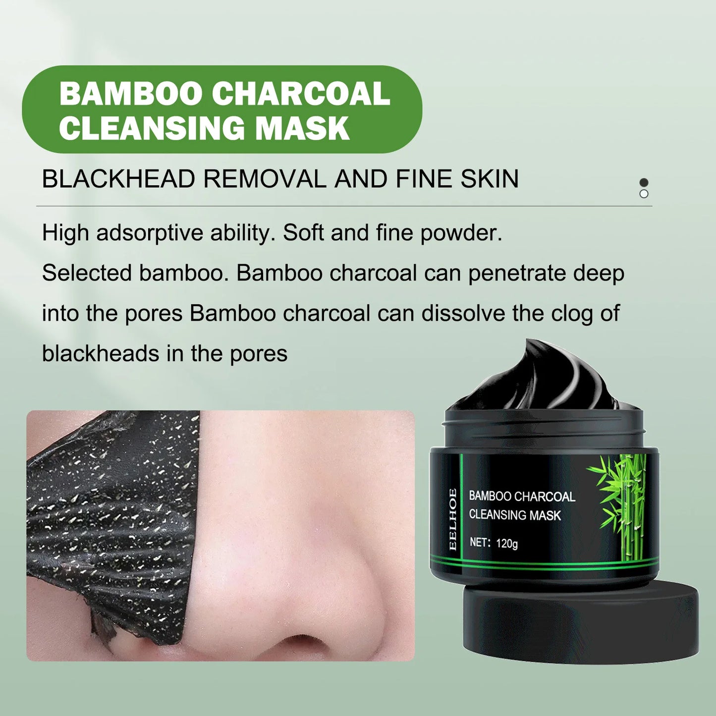 EELHOE Facial Blackhead Remover Mask Bamboo Charcoal Shrinking Pores Acne Treatment Oil Control Nose Cleansing Peel Off Mask Gel