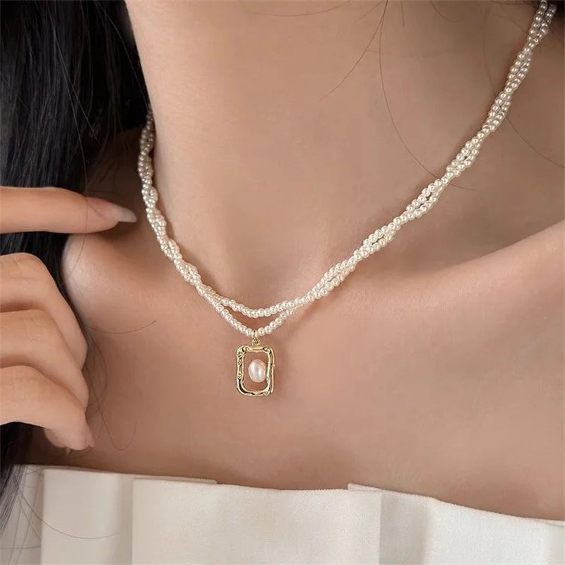 Korean New Imitation Pearl Choker Colar Thick Chains with Pendant Necklace for Women Fashion Choker Necklaces 2024 Jewelry Gift