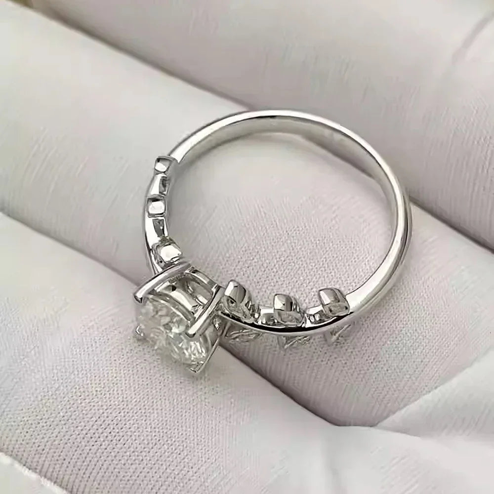 1carat Leaf Moissanite Diamond Engagement Rings for Women 925 Sterling Silver Plated 18k White Gold Wedding Band Promise Ring