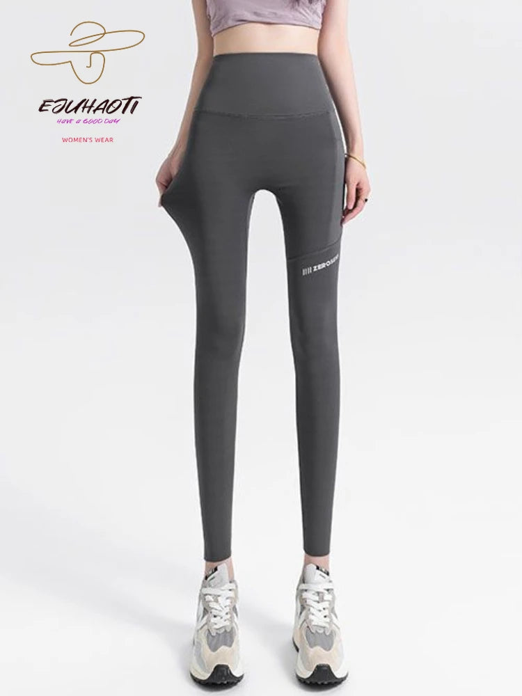 Leggings Women Spring Summer Pocket Shark Pants Stretch Tight Lifting Buttocks Base Fitness Yoga Sport Nine Points Women's